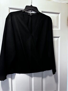 7 For All Mankind Black V-Neck Wrap Top